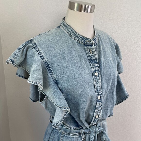 Lauren Ralph Lauren Womens 16 Dress Belted Denim Flutter Sleeve Shirtdress - Picture 3 of 13